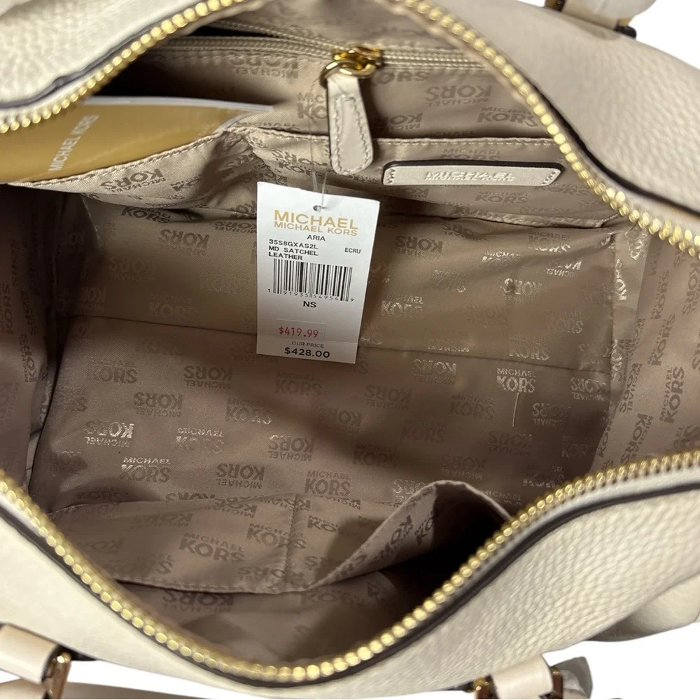 NWT Michael Kors Aria Medium Satchel Ecru Cream Pebbled Leather Purse Handbag - Picture 5 of 10